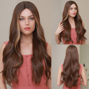 Brown Front Lace Wig Synthetic Hair Long Wavy Lace Wig