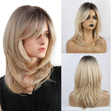 Medium Length Synthetic Wig Straight Natural Brown Wigs with Side Bangs Heat Resistant Party Wigs