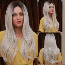 Gradient white gold front lace wig long wavy lace wigs