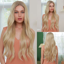 Front lace wig blonde long curly hair Heat Resistant Synthetic Wigs