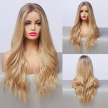 Long Wavy front lace wig Synthetic Golden Part Lace Wig Natural Heat Resistant Fiber hair