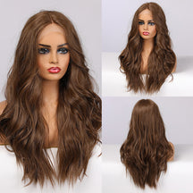Dark Brown Front Lace Wigs Long Wavy Lace Hair Heat Resistant High Density Wig