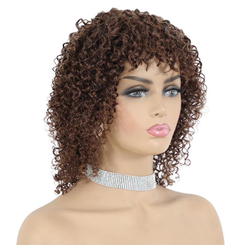 Human hair wig jerry curly Gradient curls Mechanism headgear