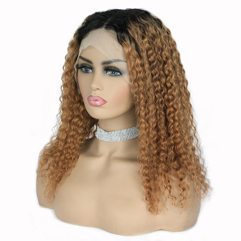 Human hair wig T-part small gap lace headgear hand-woven wig headgear
