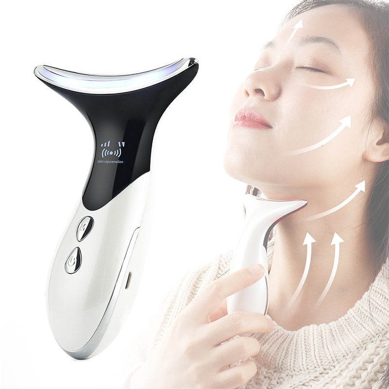 EMS Microcurrent Color Light Warm Therapy Neck Wrinkle Removal Vibration Massager Face Lifting Beauty Device