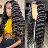 Loose deep wave human hair wigs transparent lace wig Headcover