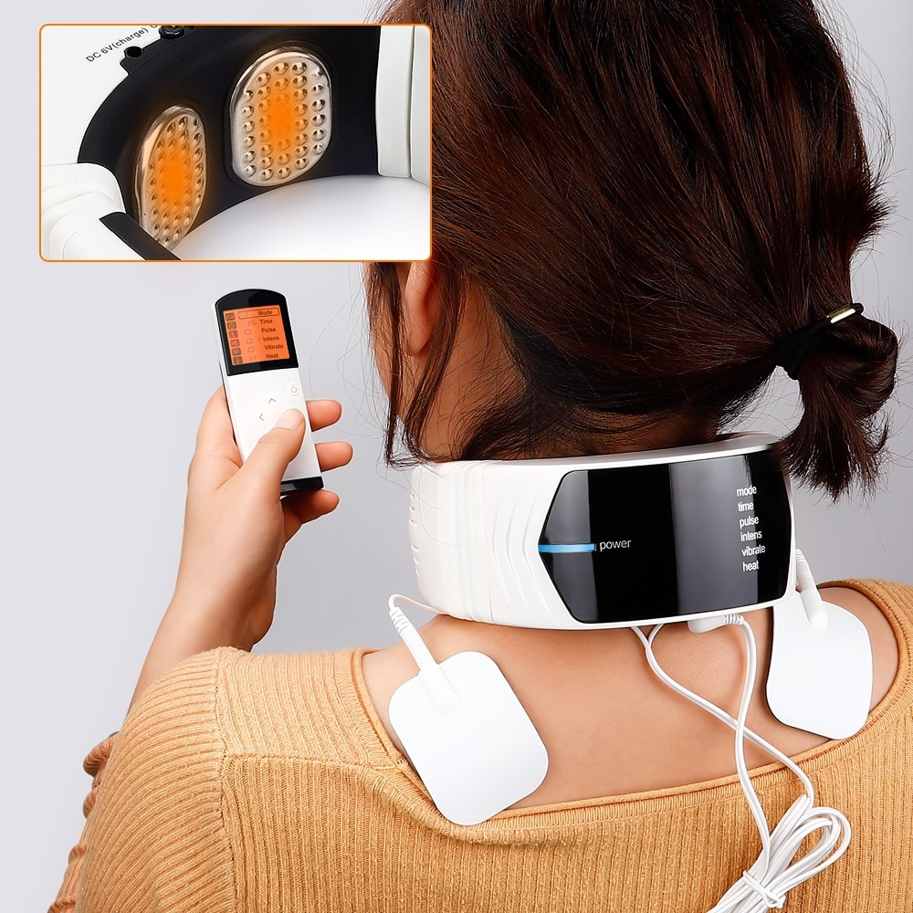 Electric Pulse Back and Neck Massager Far Infrared Heating Pain Relief Tool  Health Care Relaxation Intelligent Cervical Massager