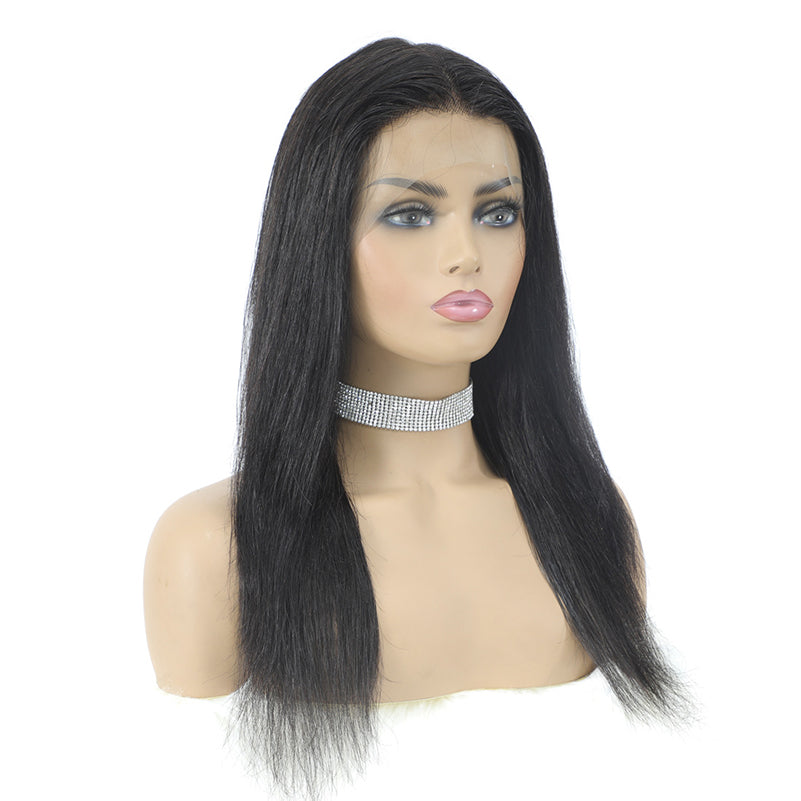 Straight human hair wig T-part Small gap lace headgear hand-woven headgear