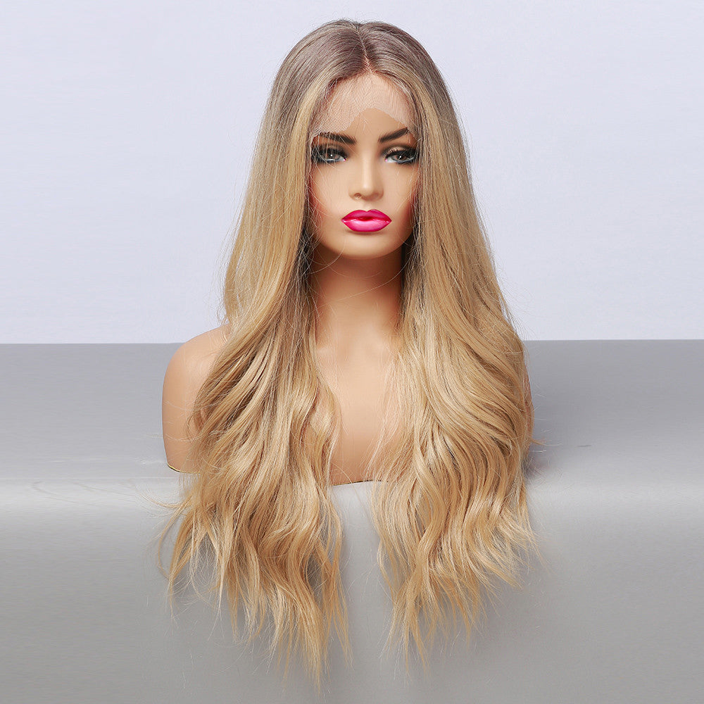 Long Wavy front lace wig Synthetic Golden Part Lace Wig Natural Heat Resistant Fiber hair