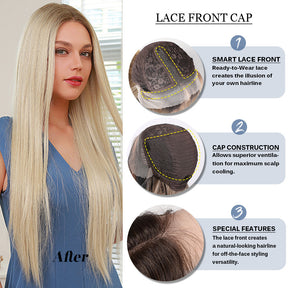 Gradient Gold Front Lace Wigs Long Straight Brown Roots Daily High Density Wig