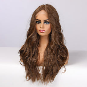 Dark Brown Front Lace Wigs Long Wavy Lace Hair Heat Resistant High Density Wig