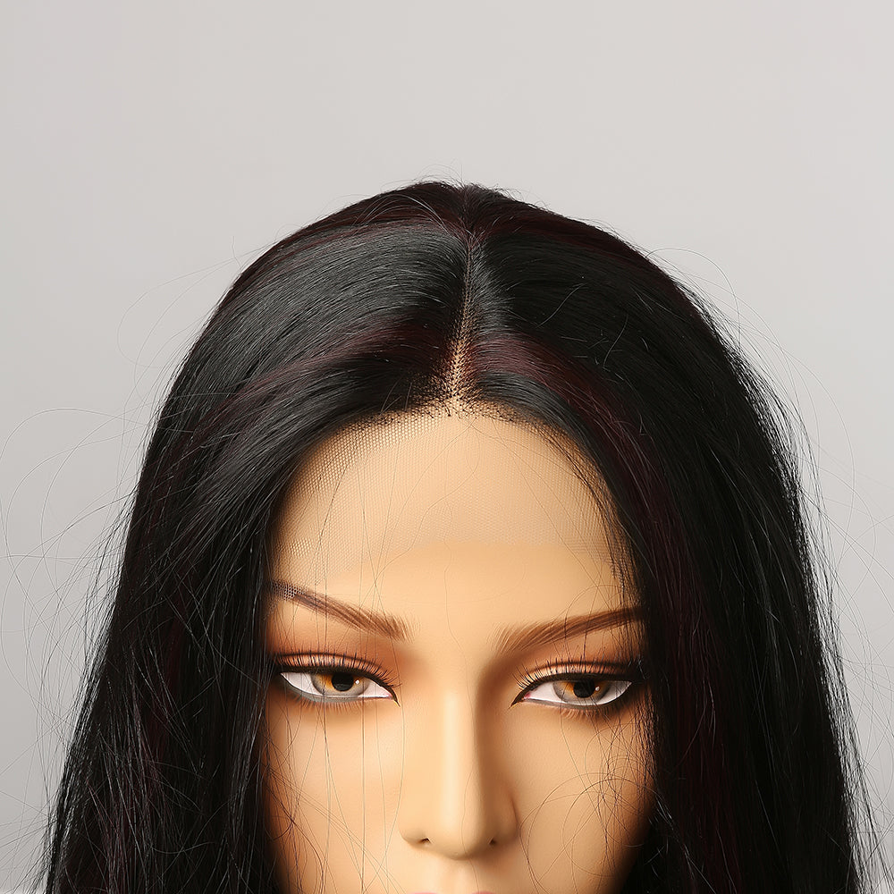 Long Wavy Roll Front Lace Wig Lace Part Synthetic Hair Black Brown Highlight Lace Wigs