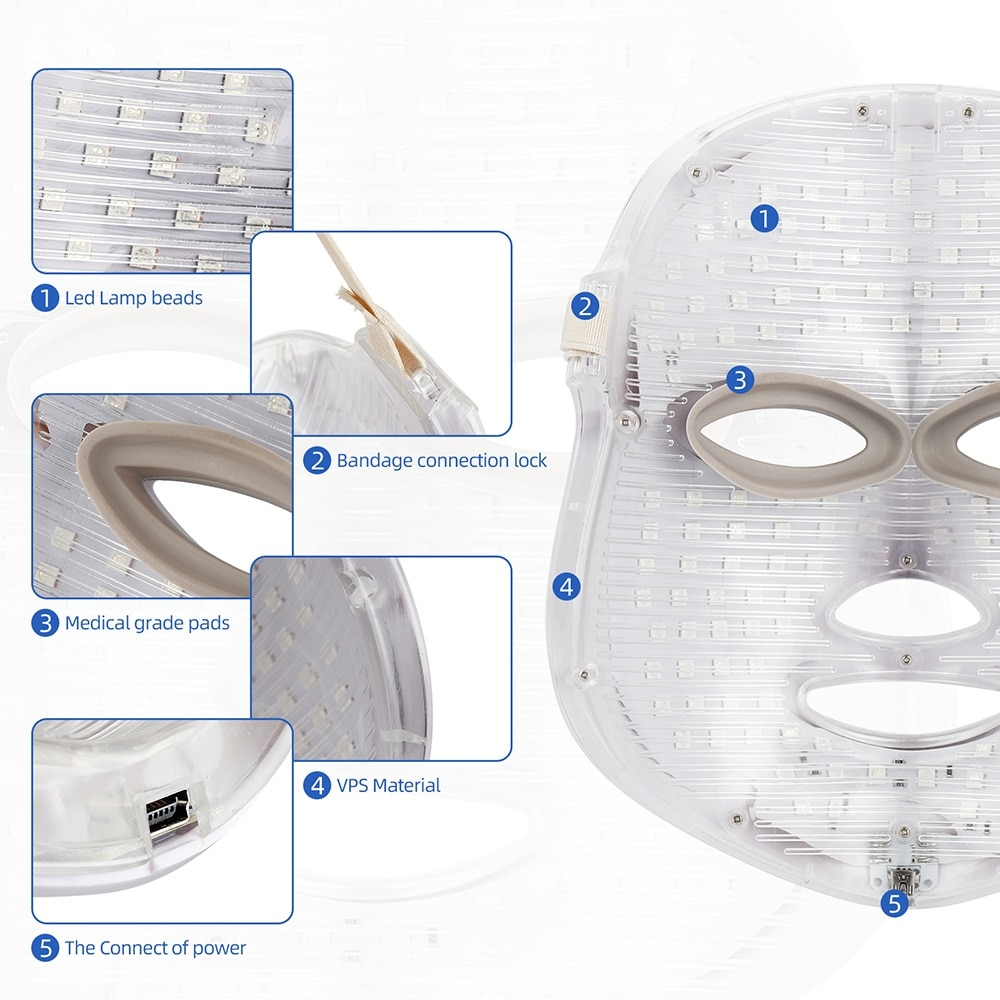 7 Colors LED Facial Mask Skin Rejuvenation Care Treatment Beauty Anti Acne Therapy Whitening LED Photon Face Mask