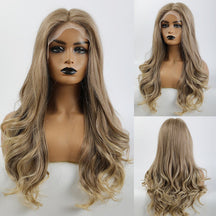 Light brown front lace wig natural Middle Part Long Wavy hand woven lace wig
