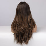 Dark Brown Front Lace Wigs Long Wavy Lace Hair Heat Resistant High Density Wig