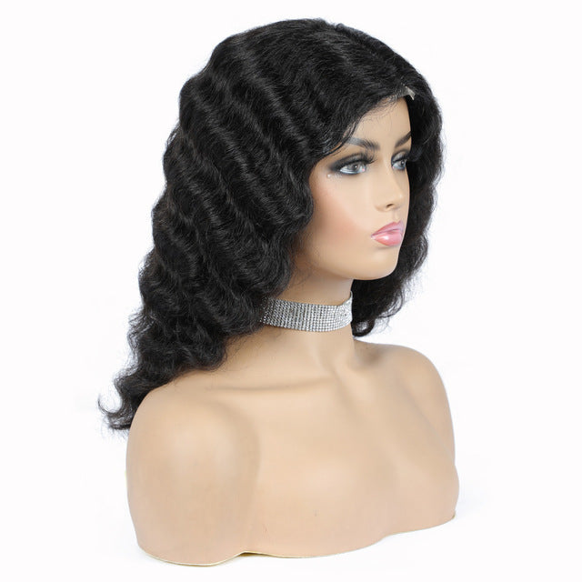 Human hair wig water ripple qcean loose deep wave Small gap lace hand-woven headgear