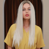 Gradient white gold front lace wig long straight hair
