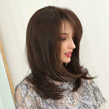 Medium Length Synthetic Wig Straight Natural Brown Wigs with Side Bangs Heat Resistant Party Wigs