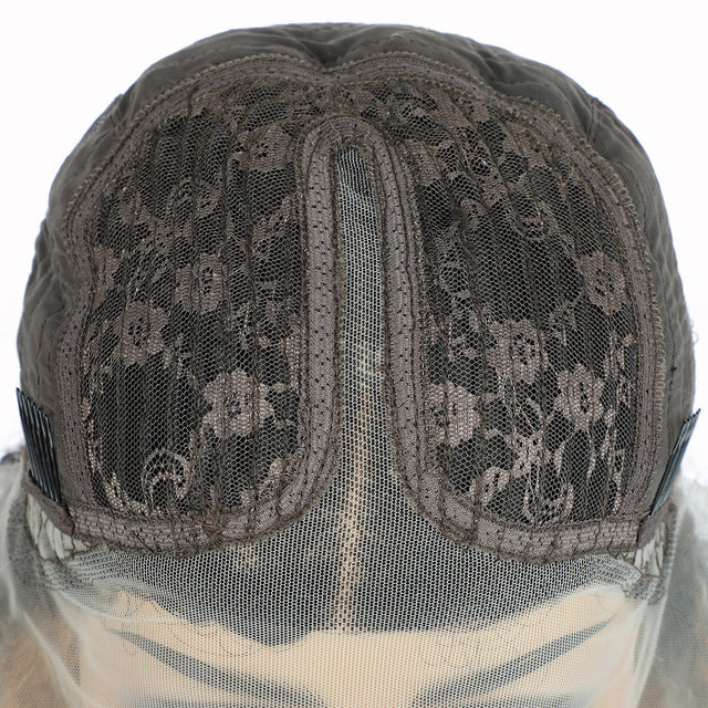 Gold straight human hair wig T-part Small gap lace headgear hand-woven headgear