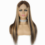 Human hair wig T-part Small gap lace headgear piano color hand-woven headgear
