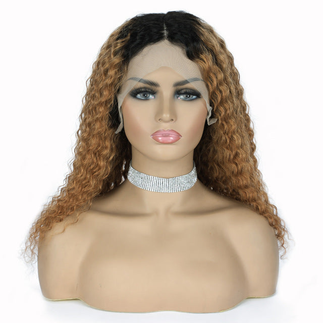 Human hair wig T-part small gap lace headgear hand-woven wig headgear