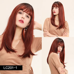 Blonde Synthetic Wig Bangs Long Straight Natural Headline Heat Resistant Hair Cosplay Party Wigs