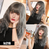 Synthetic Water Wave Wigs Medium Length Ombre Golden Blonde with Air Bangs