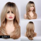 Medium Length Synthetic Wig Straight Natural Brown Wigs with Side Bangs Heat Resistant Party Wigs