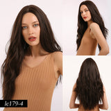 Synthetic Long Wig Natural Wave Black Root Ombre Pink Middle Part Wig Heat Resistant Cosplay Party Wig