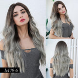 Synthetic Long Wig Natural Wave Black Root Ombre Pink Middle Part Wig Heat Resistant Cosplay Party Wig