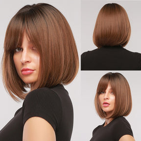 Synthetic Wig Short Straight Ombre Golden Blonde Bob Wigs with Side Bangs Heat Resistant Fiber Wigs