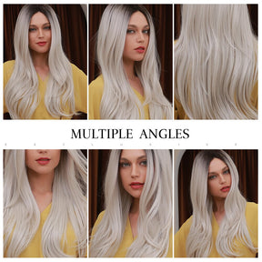 Gradient white gold front lace wig long wavy lace wigs