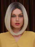 Short Straight Bob Front Lace Wig Black Gradient Gold Natural Middle Part Hair