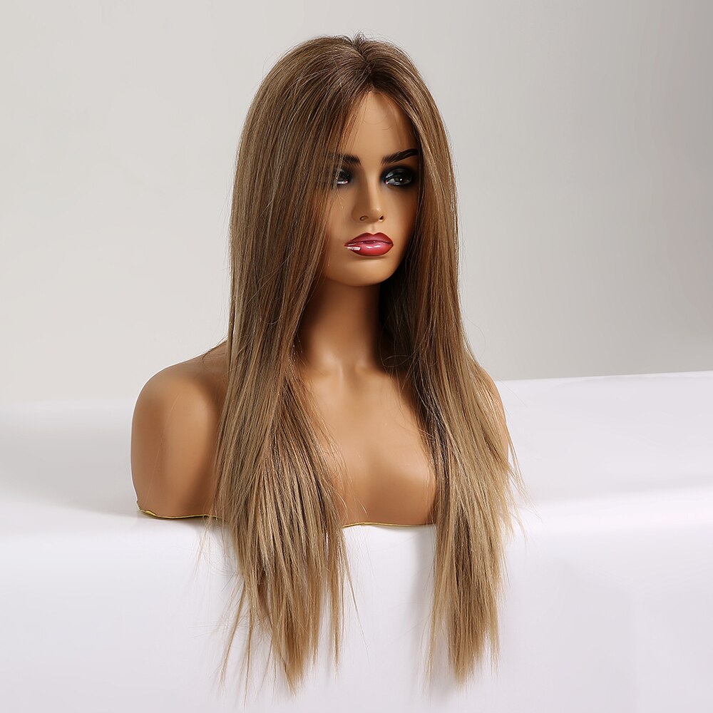 Black Brown front lace wig Long straight hair