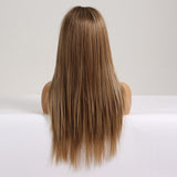 Black Brown front lace wig Long straight hair