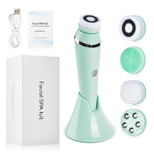 4 in 1 Electric Facial Cleansing Brush Rechargeable Spin Sonic Exfoliating Face Deep Cleaning Kit